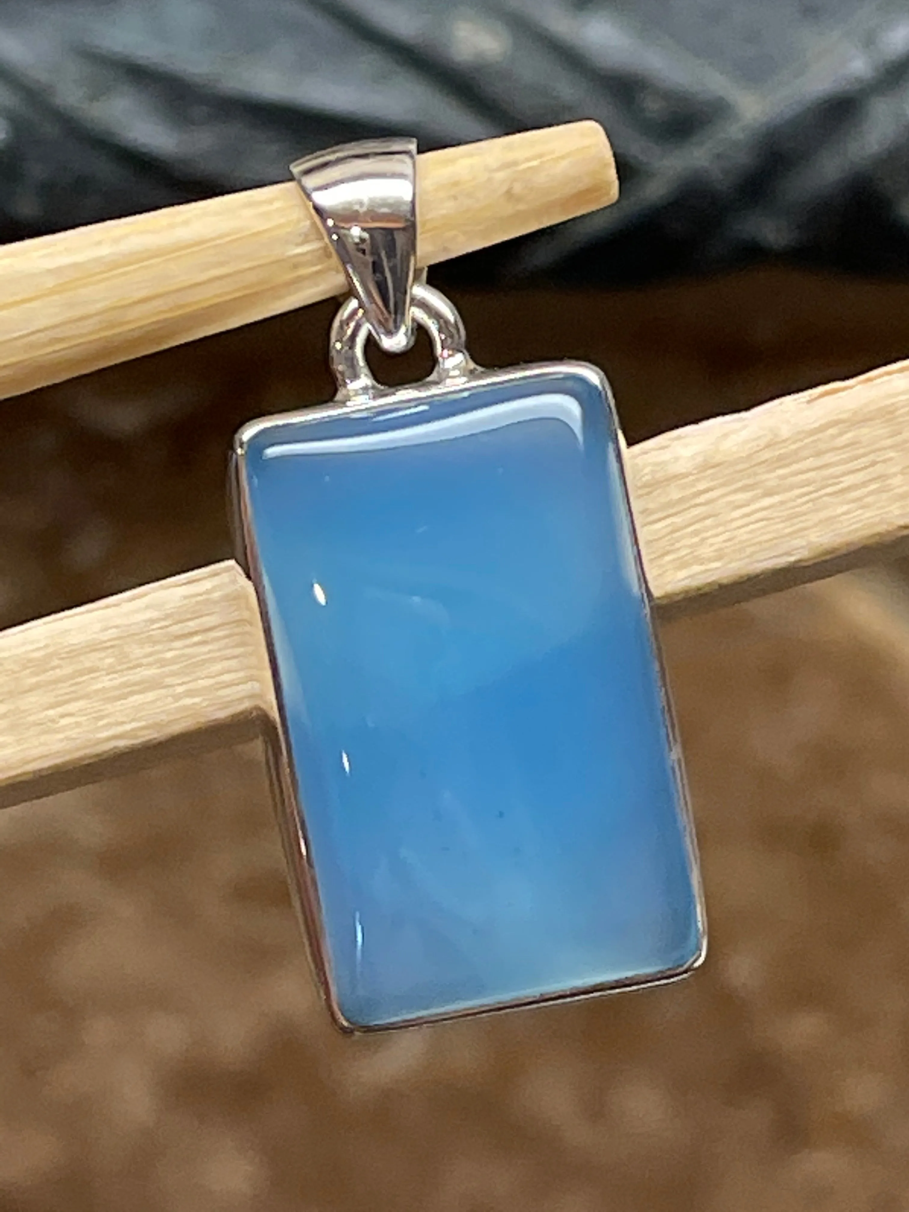 Natural Aqua Blue Chalcedony 925 Solid Sterling Silver Pendant 30mm