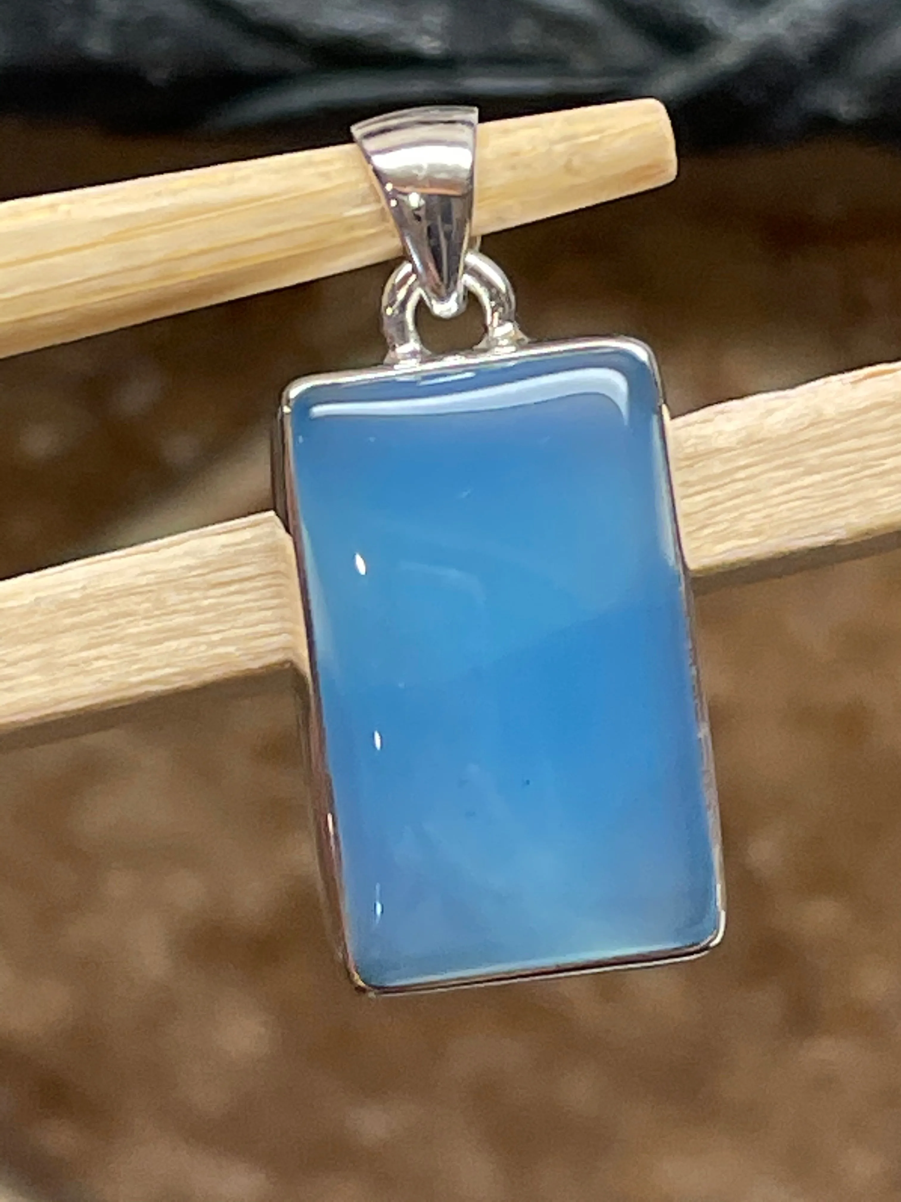 Natural Aqua Blue Chalcedony 925 Solid Sterling Silver Pendant 30mm