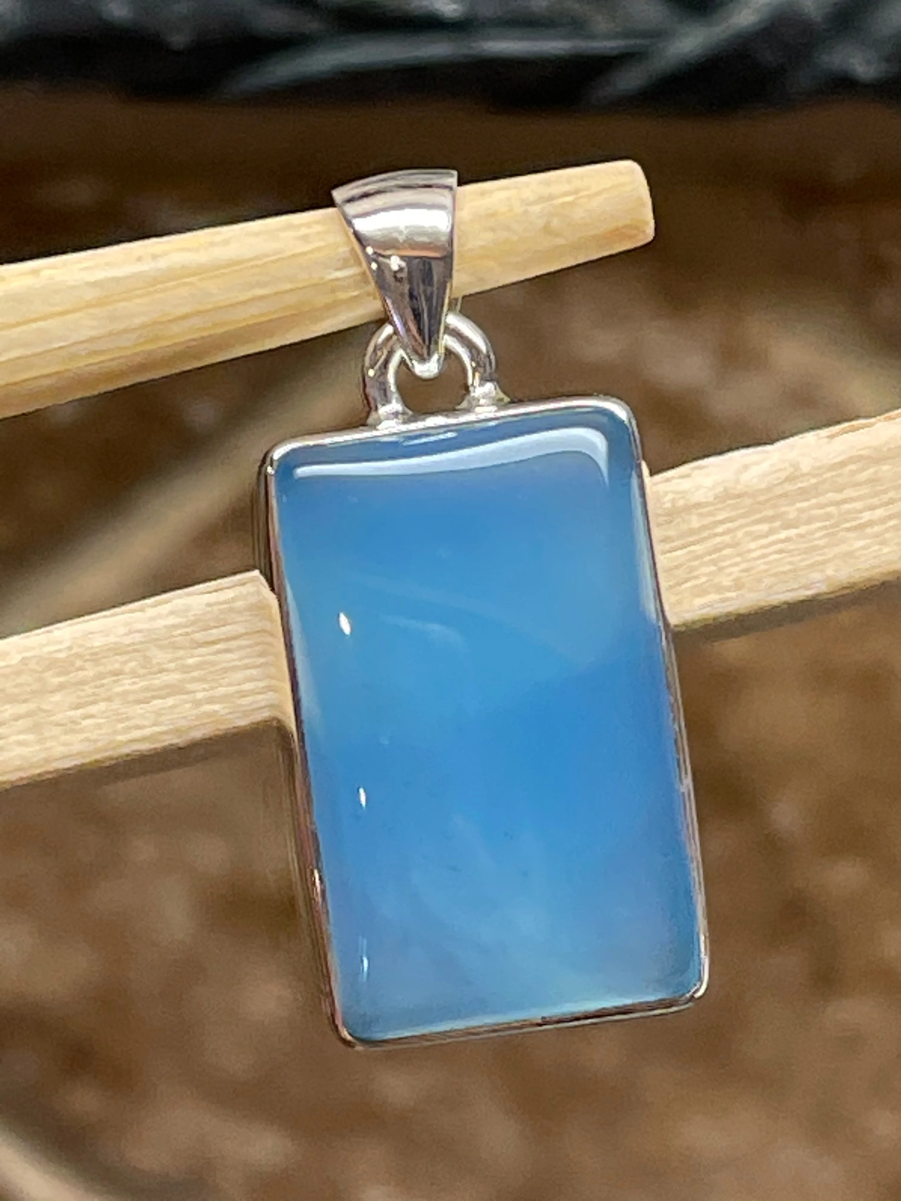 Natural Aqua Blue Chalcedony 925 Solid Sterling Silver Pendant 30mm