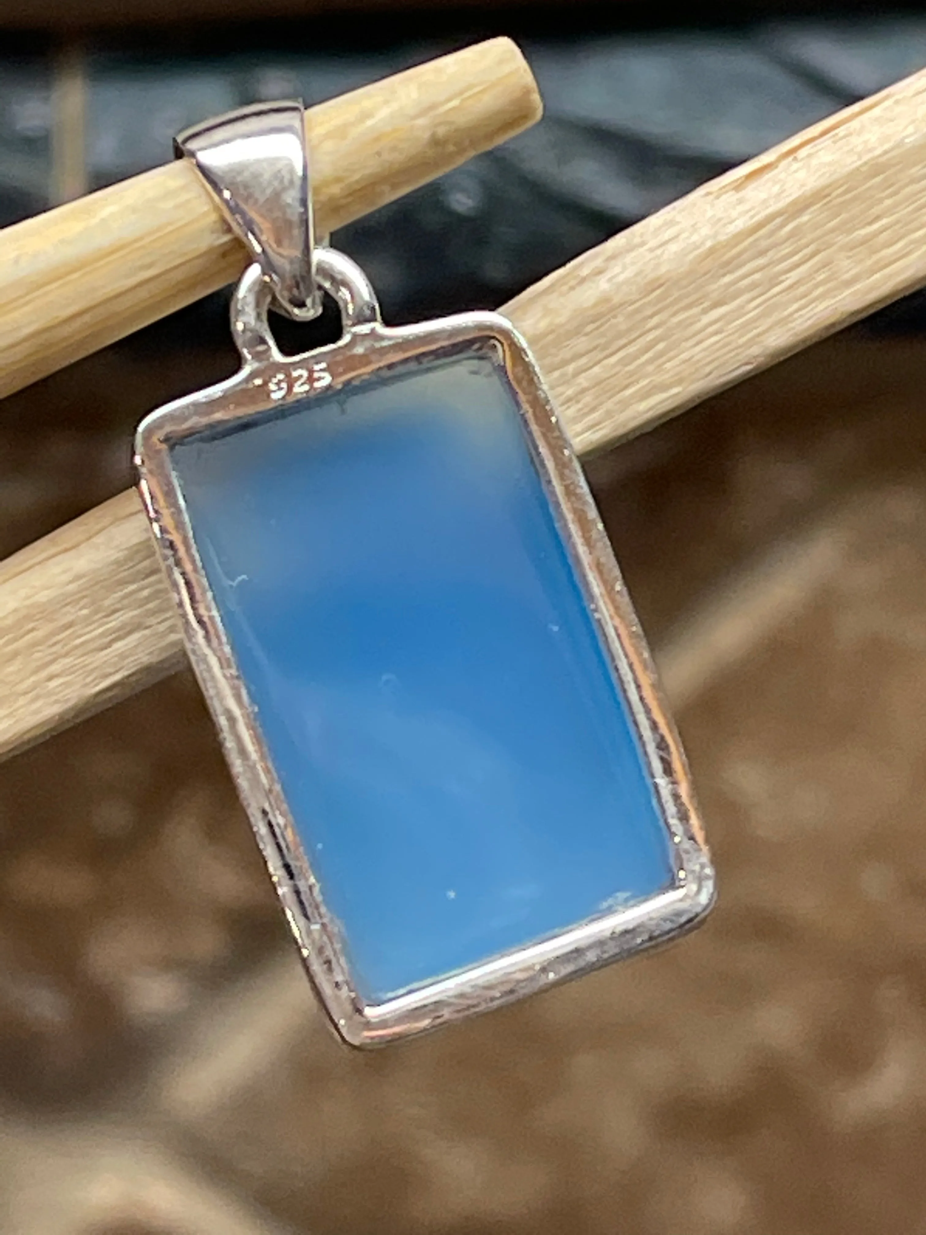 Natural Aqua Blue Chalcedony 925 Solid Sterling Silver Pendant 30mm
