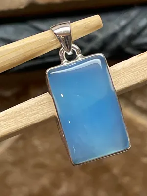 Natural Aqua Blue Chalcedony 925 Solid Sterling Silver Pendant 30mm