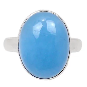 Natural Blue Chalcedony 925 Solid Sterling Silver Ring Size 9