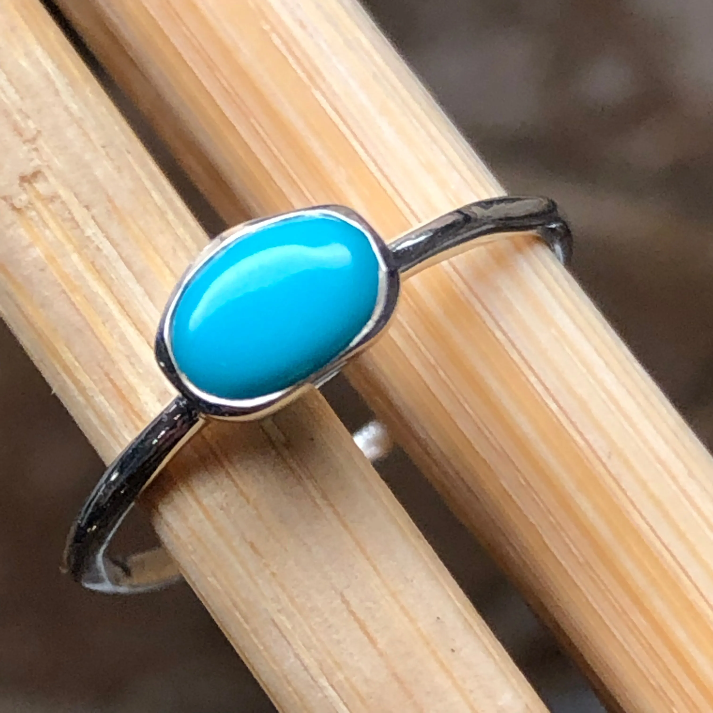 Natural Blue Turquoise 925 Solid Sterling Silver Engagement Ring Size 6, 7, 10