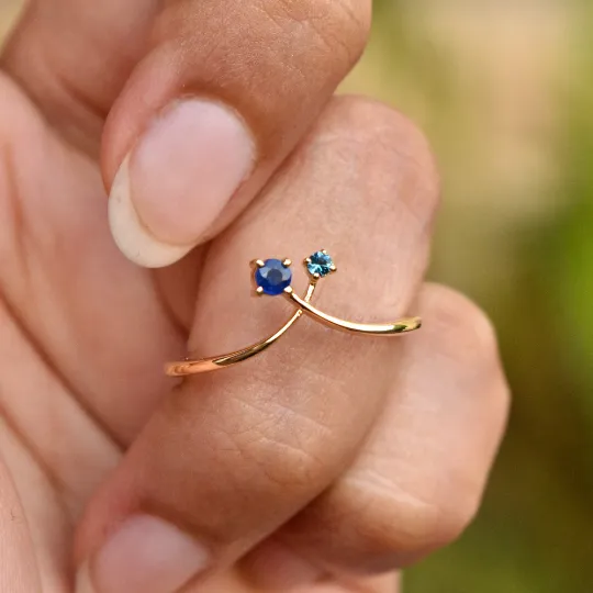 Natural Sapphire & Blue Topaz Chevron Cross Ring