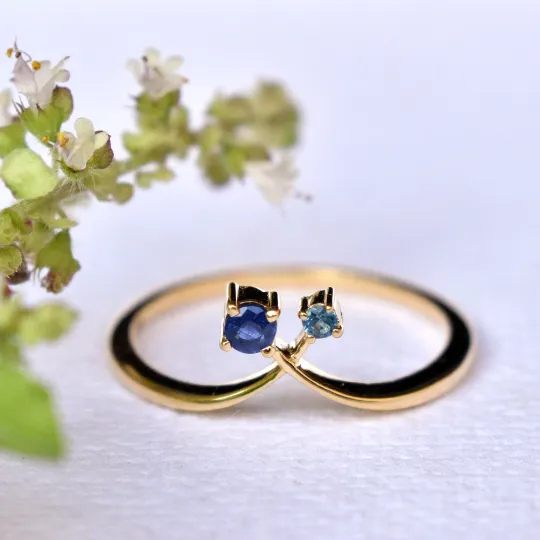 Natural Sapphire & Blue Topaz Chevron Cross Ring