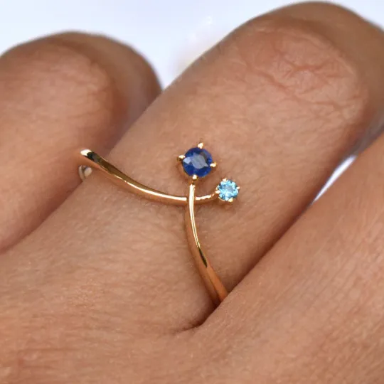 Natural Sapphire & Blue Topaz Chevron Cross Ring