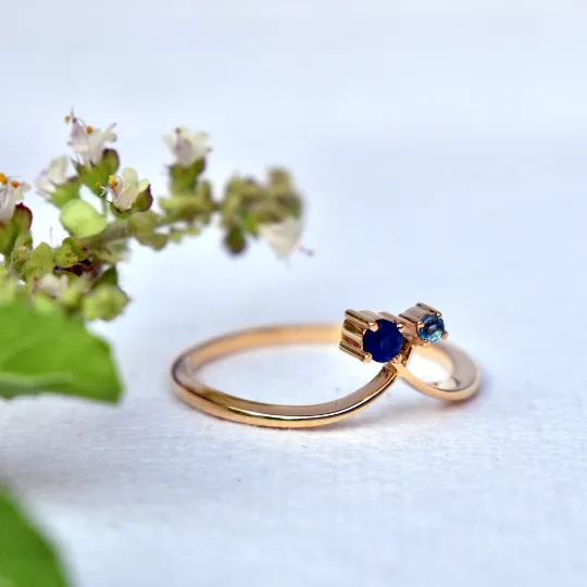 Natural Sapphire & Blue Topaz Chevron Cross Ring