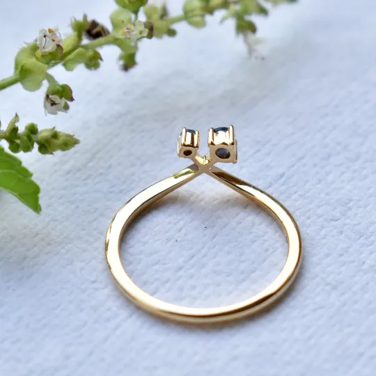 Natural Sapphire & Blue Topaz Chevron Cross Ring