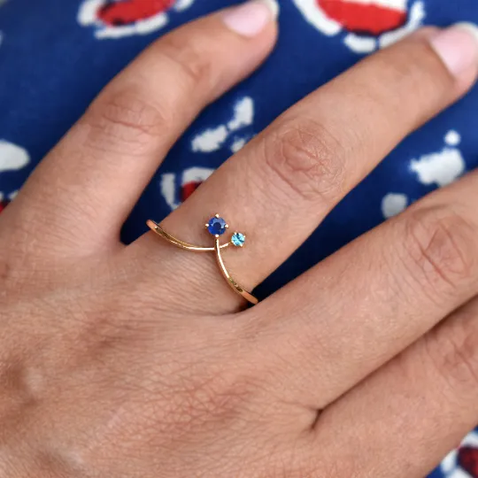 Natural Sapphire & Blue Topaz Chevron Cross Ring
