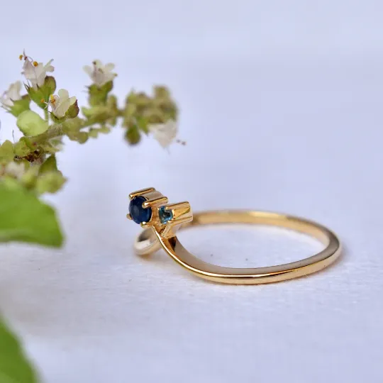 Natural Sapphire & Blue Topaz Chevron Cross Ring