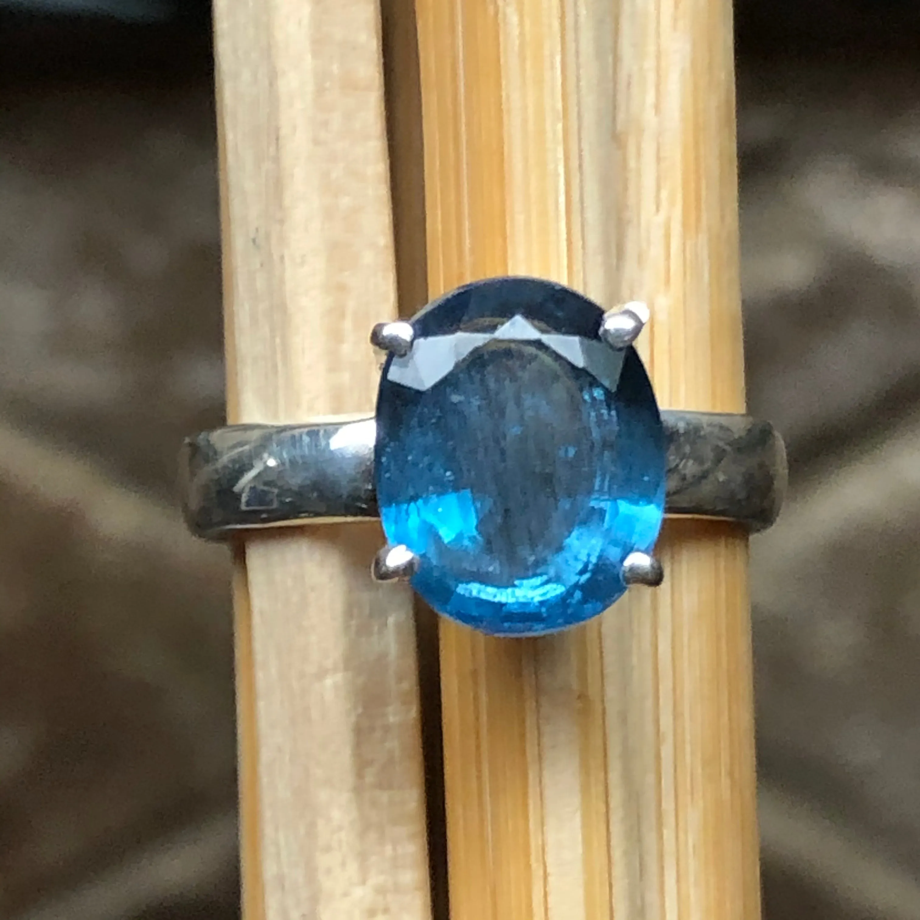 Natural Teal Blue Kyanite 925 Solid Sterling Silver Engagement Ring Size 6, 7, 8, 9