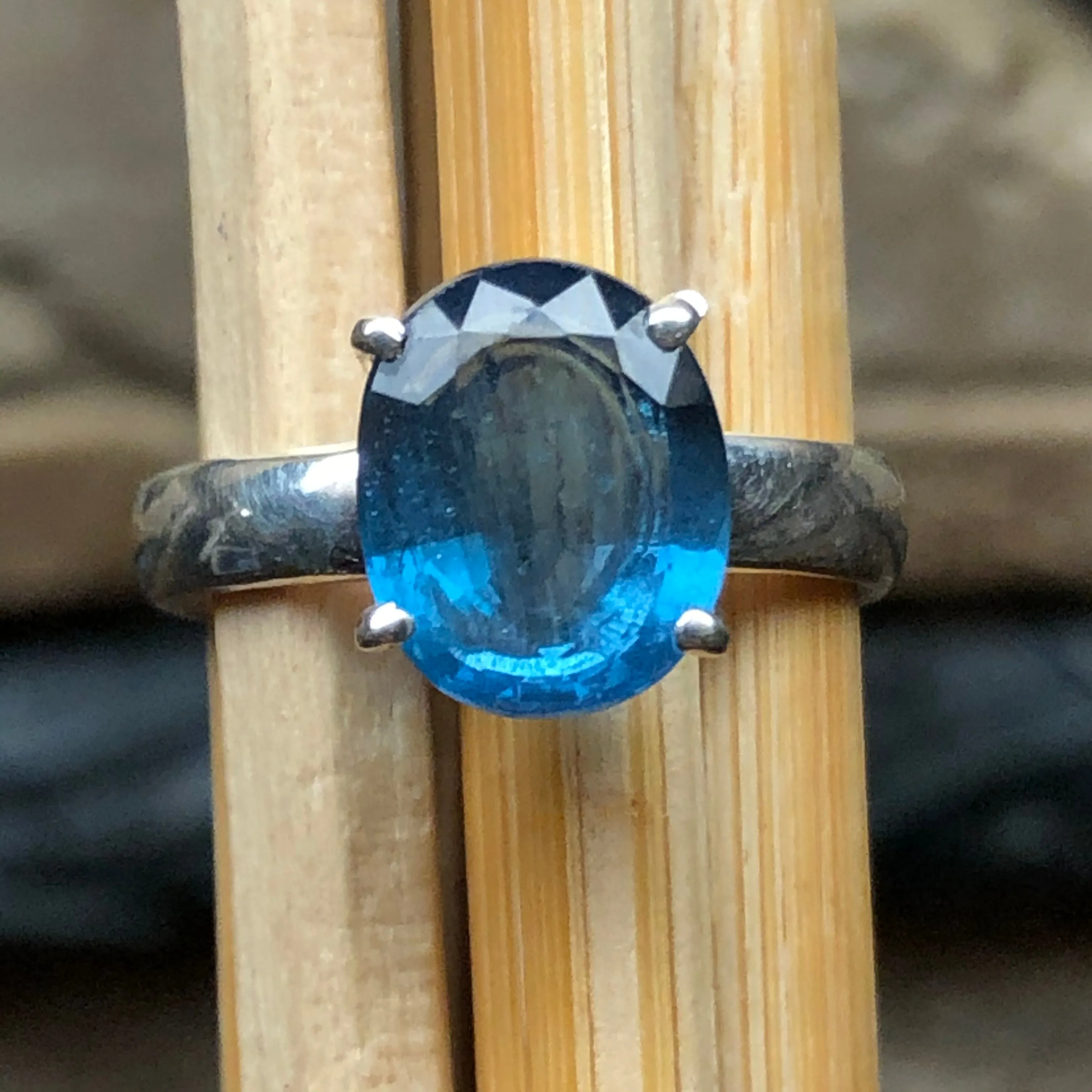 Natural Teal Blue Kyanite 925 Solid Sterling Silver Engagement Ring Size 6, 7, 8, 9