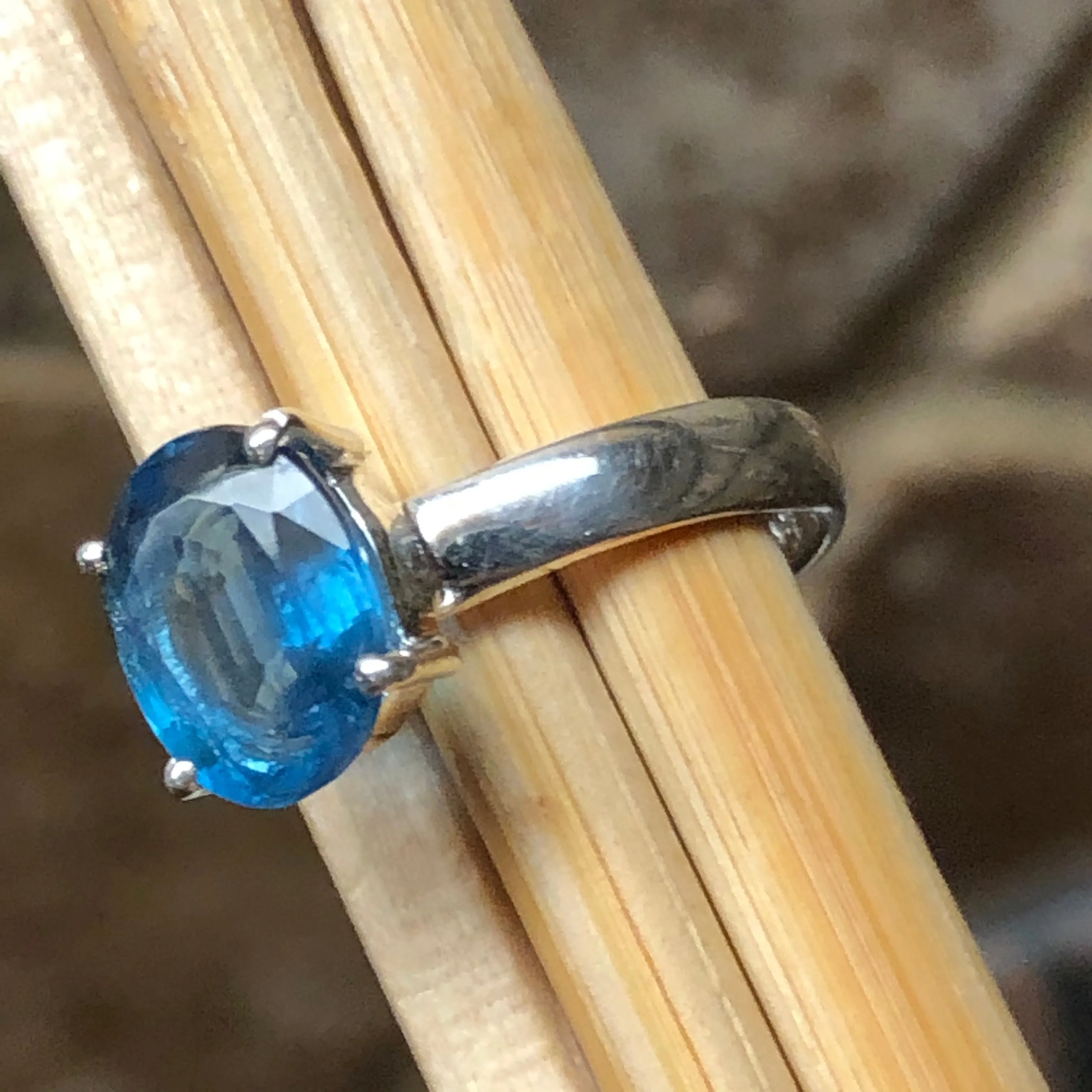 Natural Teal Blue Kyanite 925 Solid Sterling Silver Engagement Ring Size 6, 7, 8, 9
