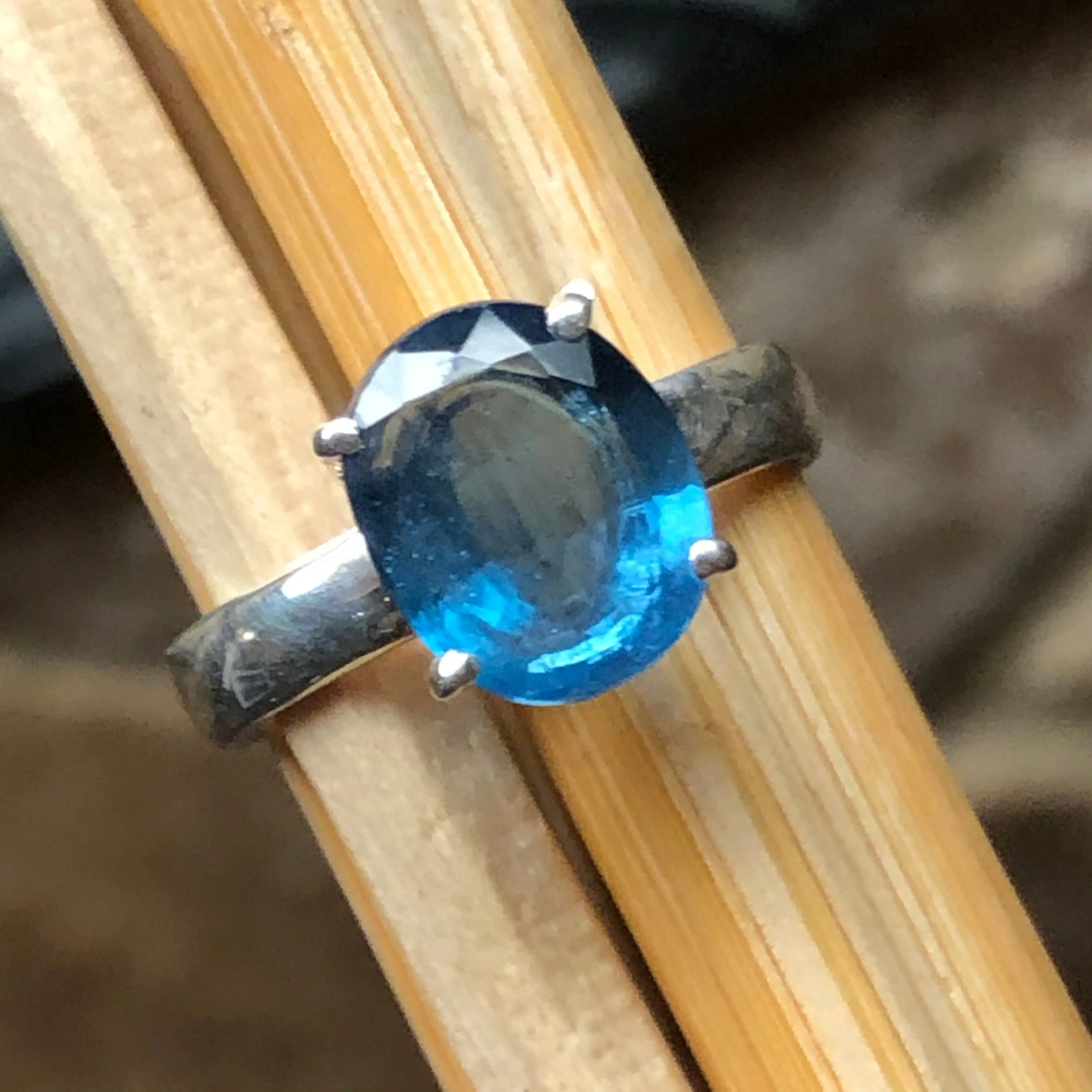 Natural Teal Blue Kyanite 925 Solid Sterling Silver Engagement Ring Size 6, 7, 8, 9