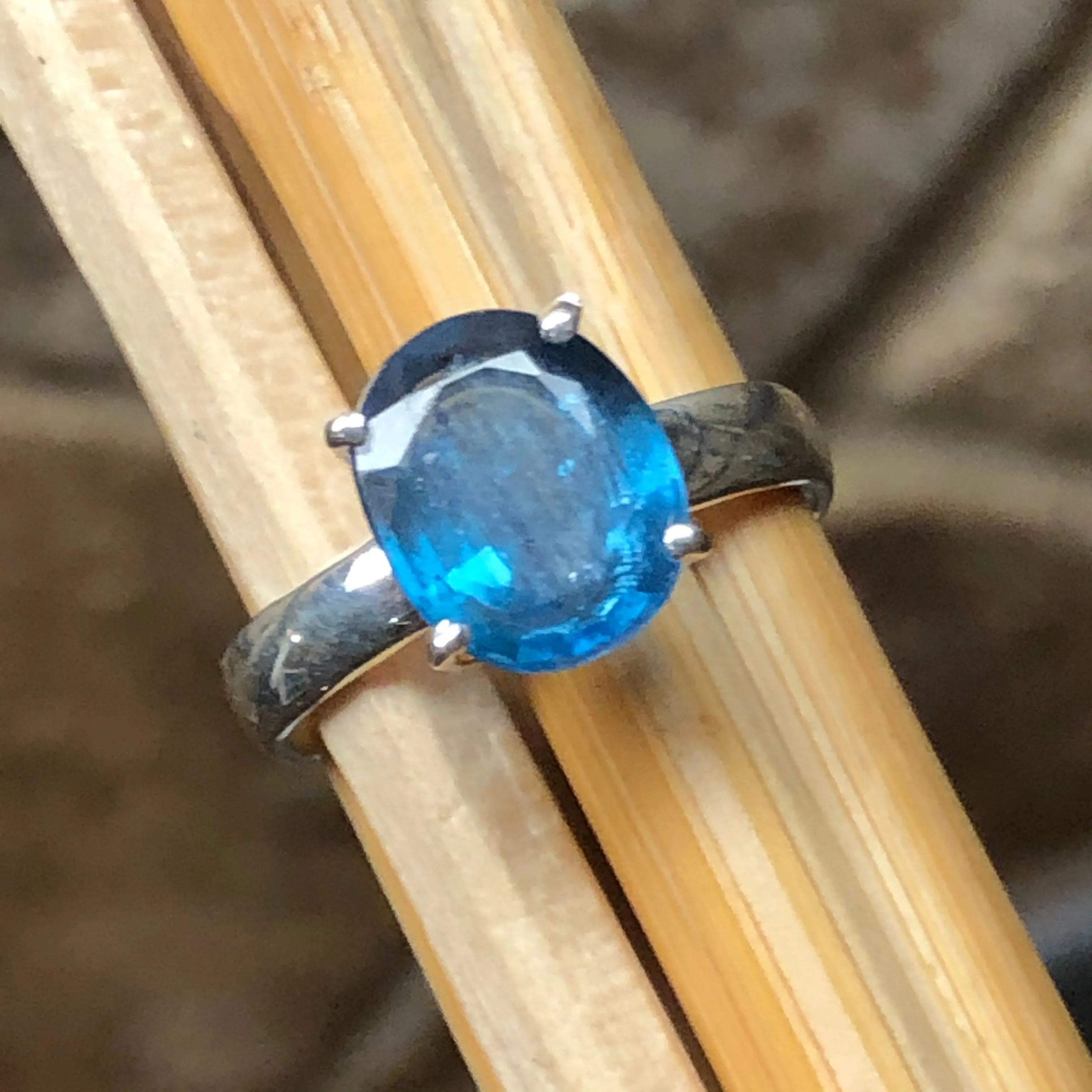 Natural Teal Blue Kyanite 925 Solid Sterling Silver Engagement Ring Size 6, 7, 8, 9