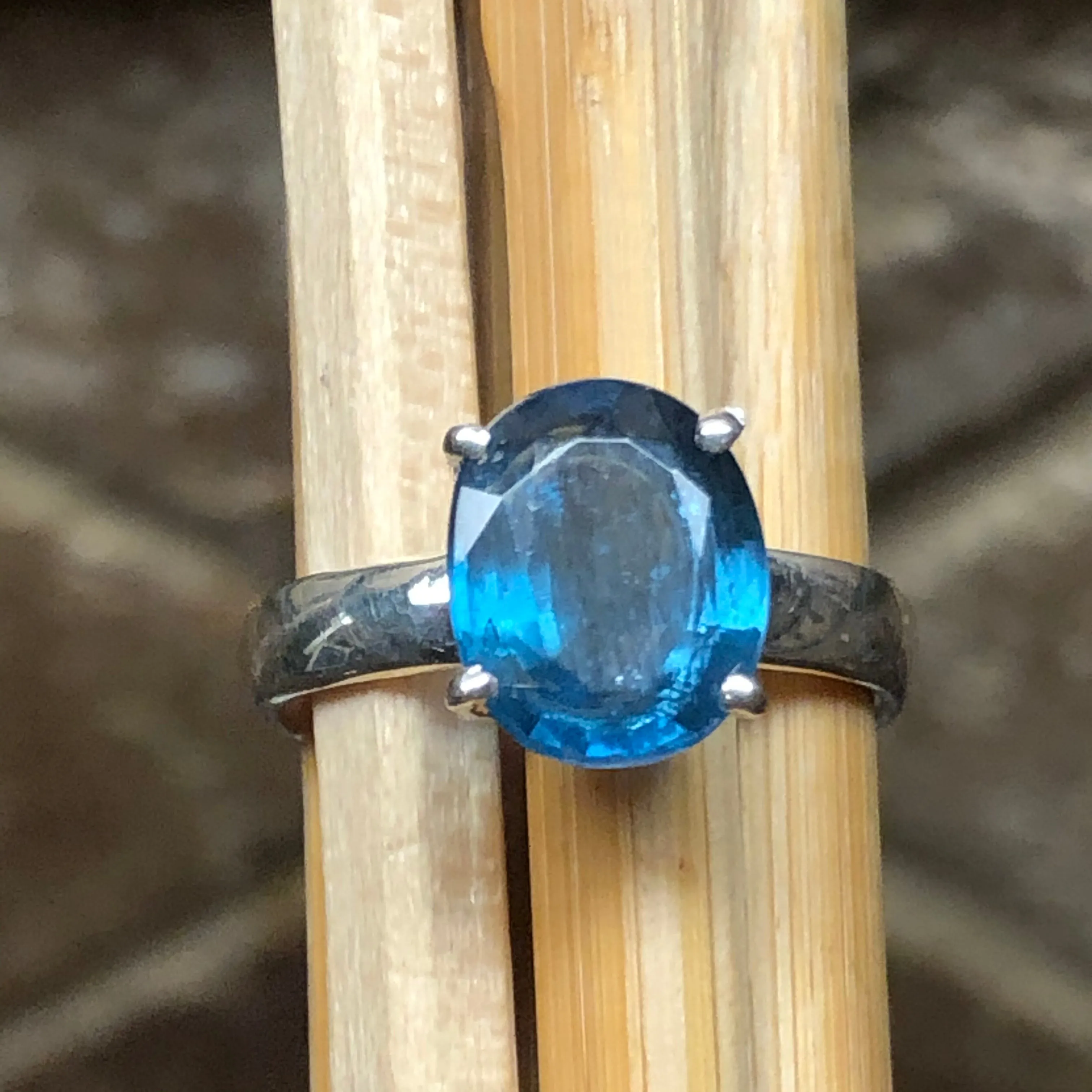 Natural Teal Blue Kyanite 925 Solid Sterling Silver Engagement Ring Size 6, 7, 8, 9