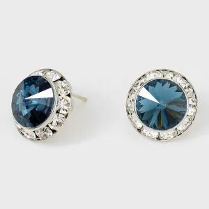 Navy Austrian Crystal Round Stud Earrings | 5/8" | 114223