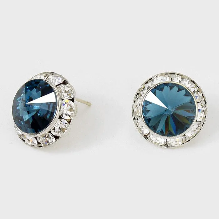 Navy Austrian Crystal Round Stud Earrings | 5/8" | 114223