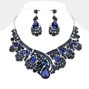 Navy Crystal Teardrop Pageant Necklace Set | Prom Necklace Set | 582972