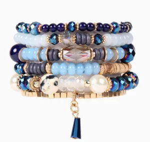 Navy Multi Stone Beads Stackable Bracelet