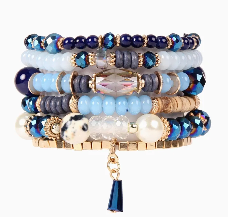 Navy Multi Stone Beads Stackable Bracelet