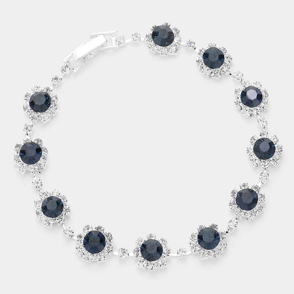 Navy Round Crystal Rhinestone Rosette Evening Bracelet | 219949