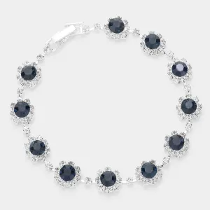 Navy Round Crystal Rhinestone Rosette Evening Bracelet | 219949