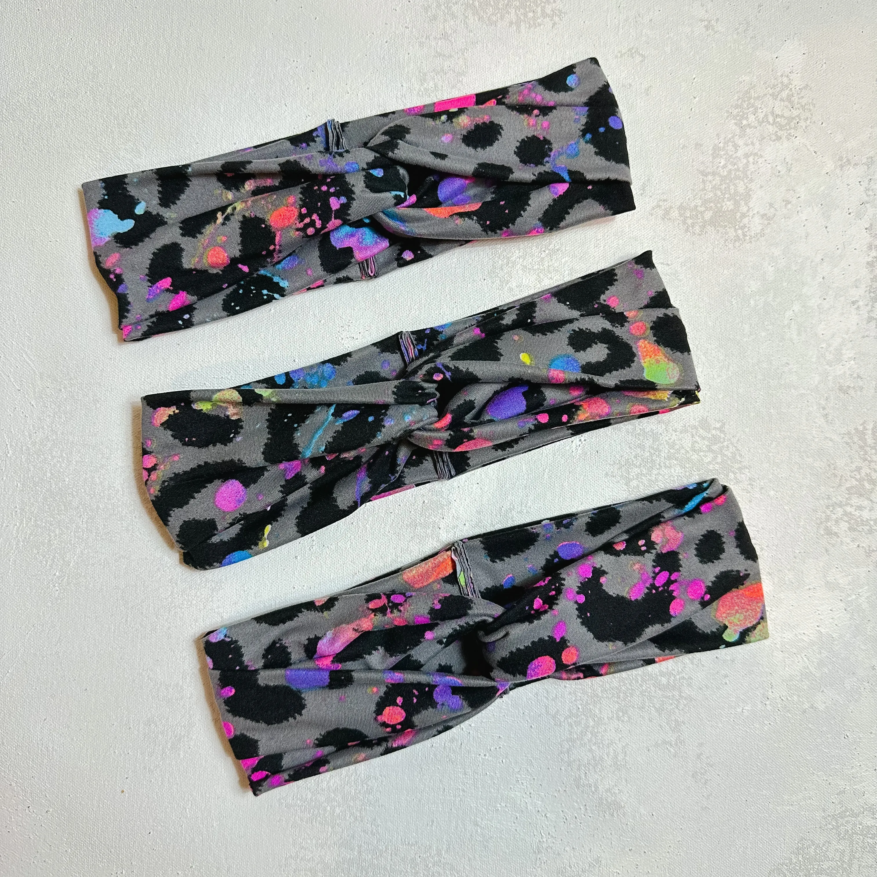 Neon Splatter Gray Leopard Twist Turban Headband