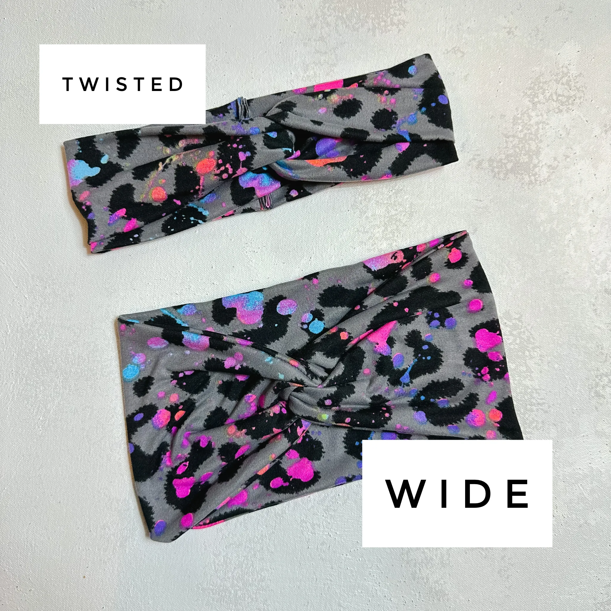 Neon Splatter Gray Leopard Twist Turban Headband