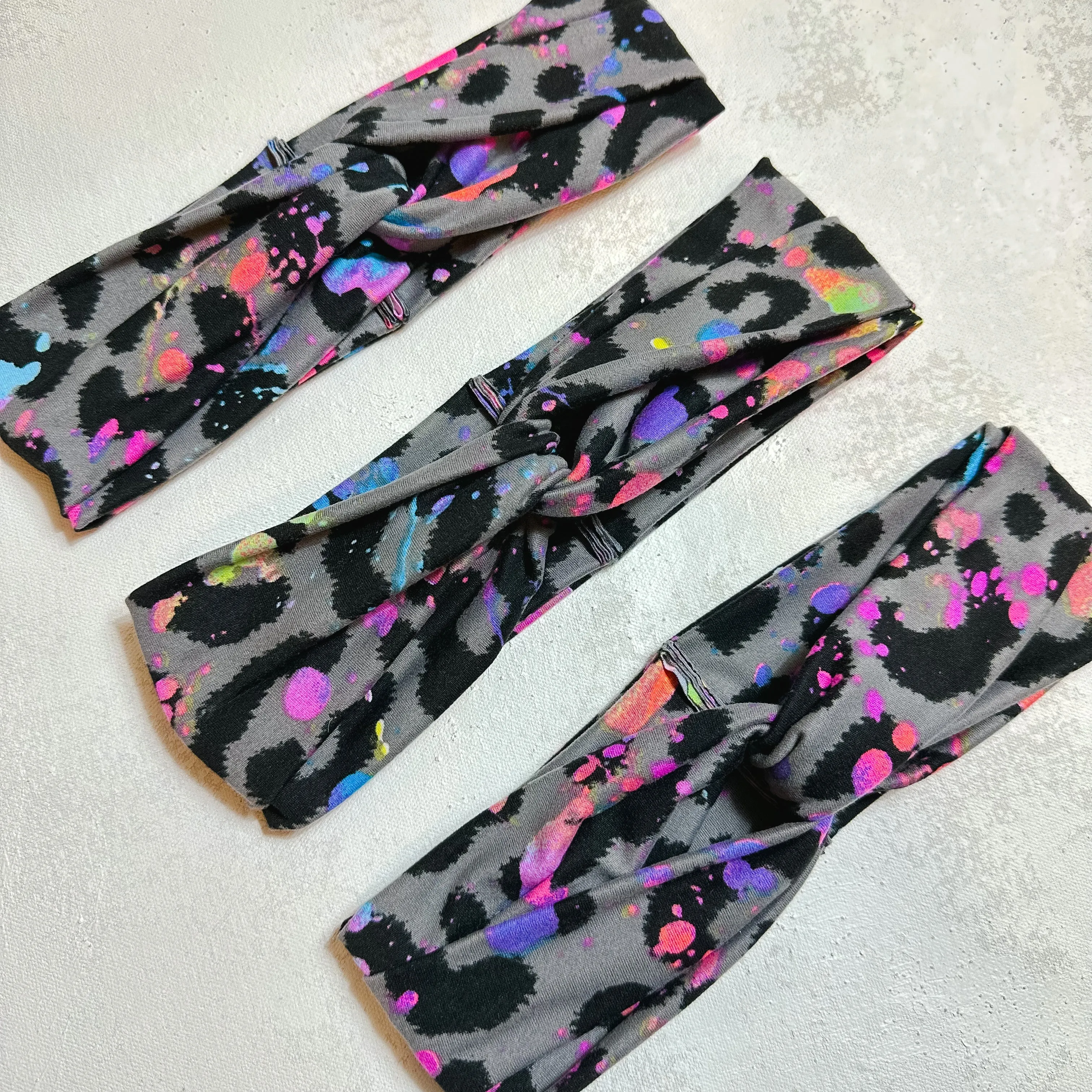 Neon Splatter Gray Leopard Twist Turban Headband