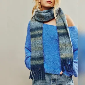 NEW Free People Blue Cirilla Fuzzy Eyelash Pullover Sweater XS