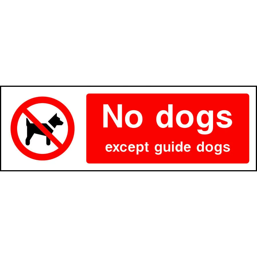 No dogs except guide dogs park safety sign