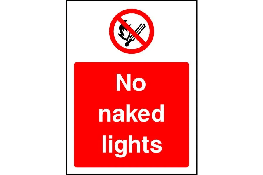 No naked lights safety sign