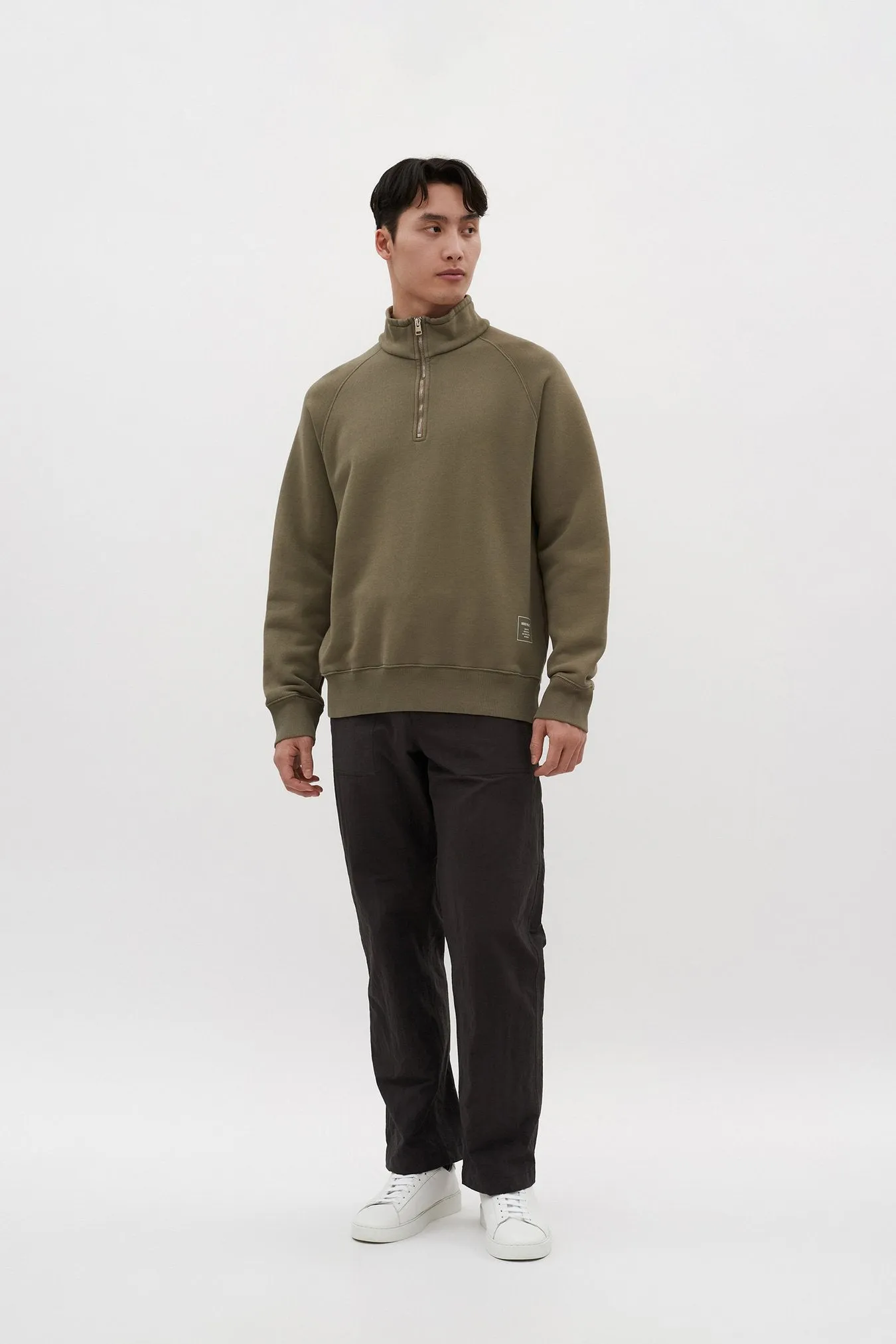 Norse Projects - Marten Relaxed Organic Raglan Half Zip - Sediment Green