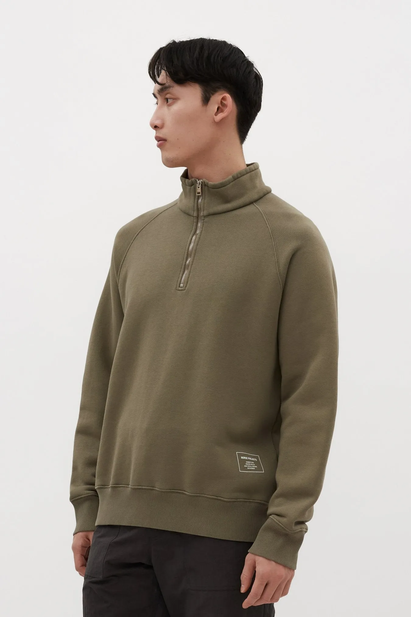 Norse Projects - Marten Relaxed Organic Raglan Half Zip - Sediment Green