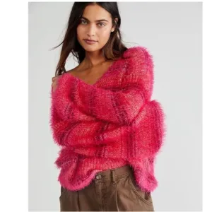 NWOT Free People Gelato Pullover Sweater in Pink Combo