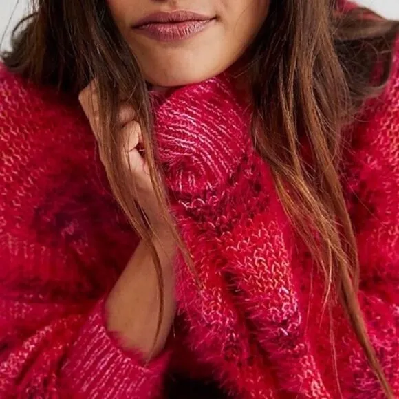 NWOT Free People Gelato Pullover Sweater in Pink Combo