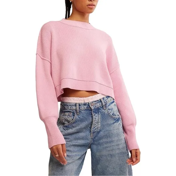 NWT $98 Free People Cropped Guava Juice Sweater