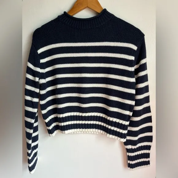 NWT J.Crew Women's Size XXS Rollneck sweater in Navy/White stripes