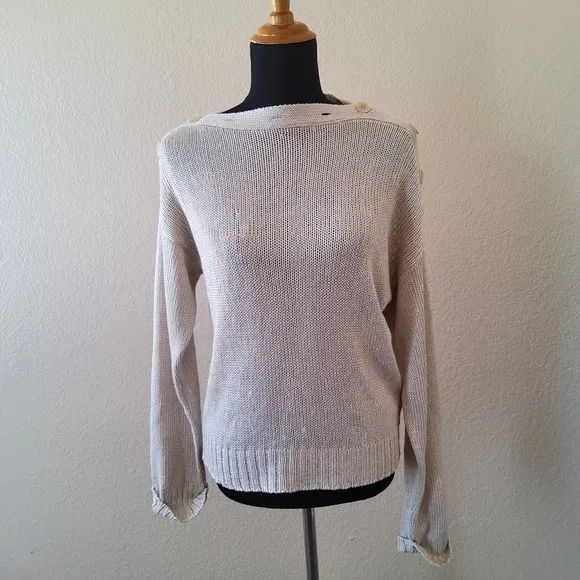 NWT Joie Gadelle Boatneck Off Shoulder Pullover Slouchy Sweater S Beige