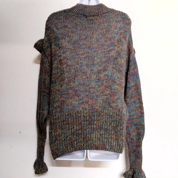 NWT ZARA Purple Multicolor Marled Mohair Blend Ruffled Rosette Floral Sweater M