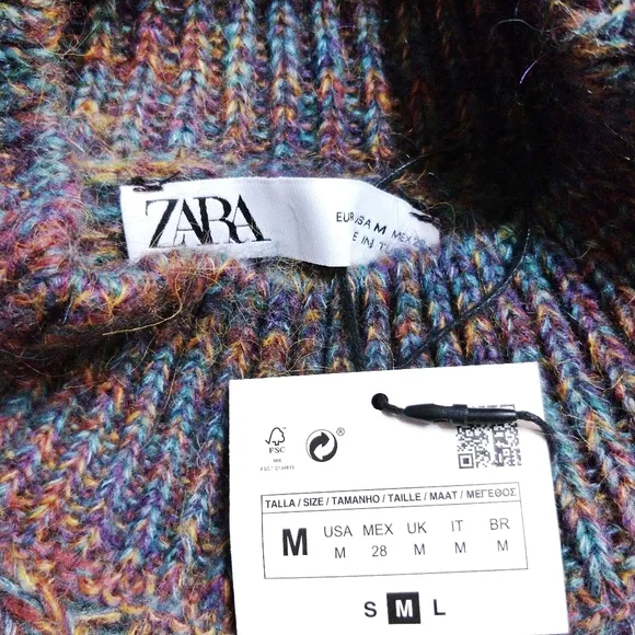 NWT ZARA Purple Multicolor Marled Mohair Blend Ruffled Rosette Floral Sweater M