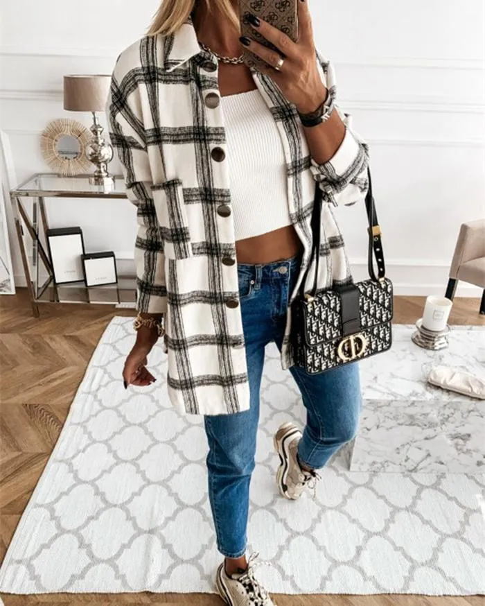 Ode to Cozy Plaid Lightweight Jacket - White