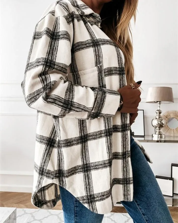 Ode to Cozy Plaid Lightweight Jacket - White