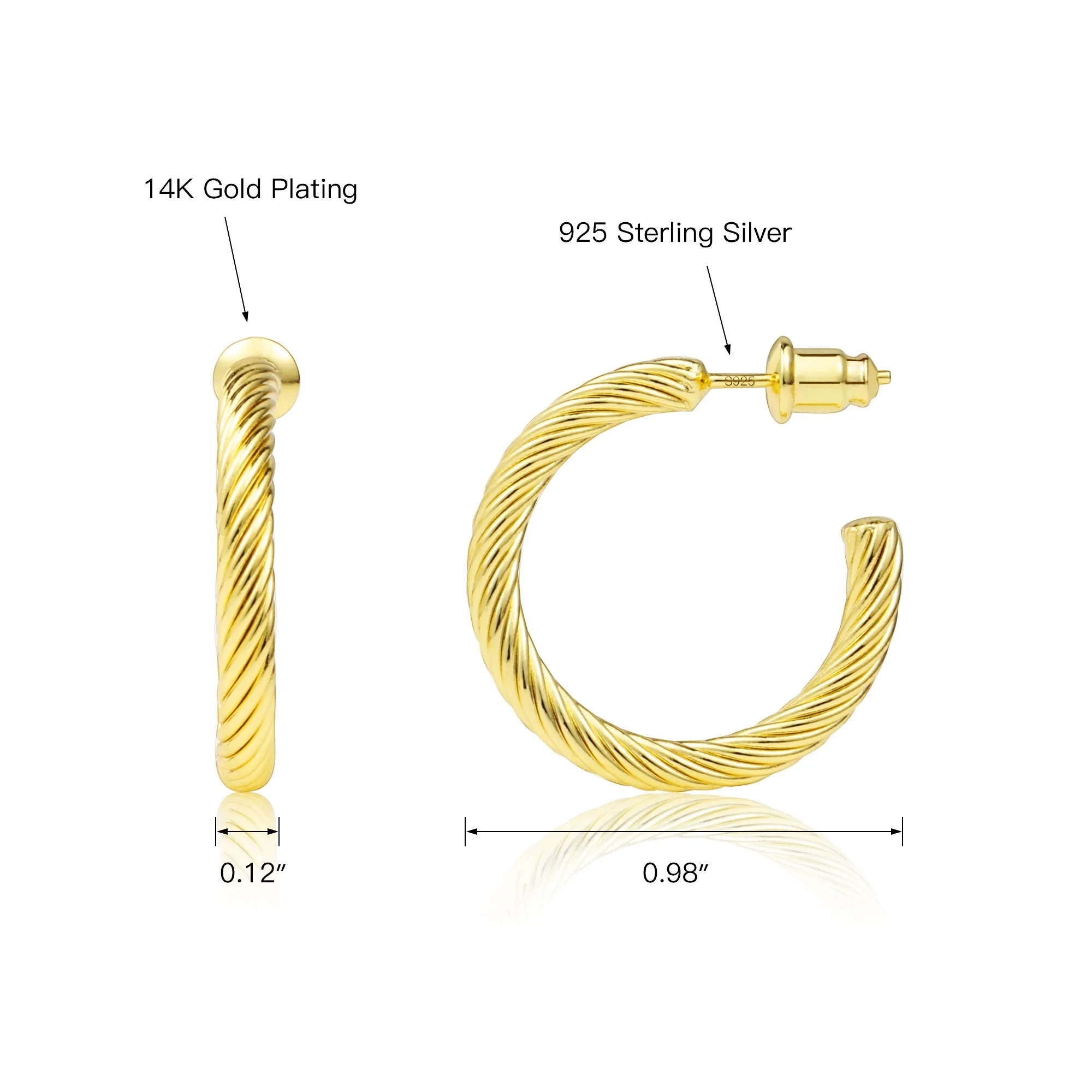 Open Twisted Rope Round Hoop Earrings