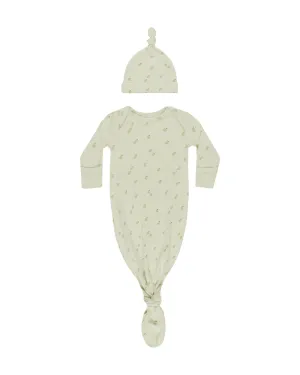 ORGANIC Knotted Baby Gown   Hat Set || Apples