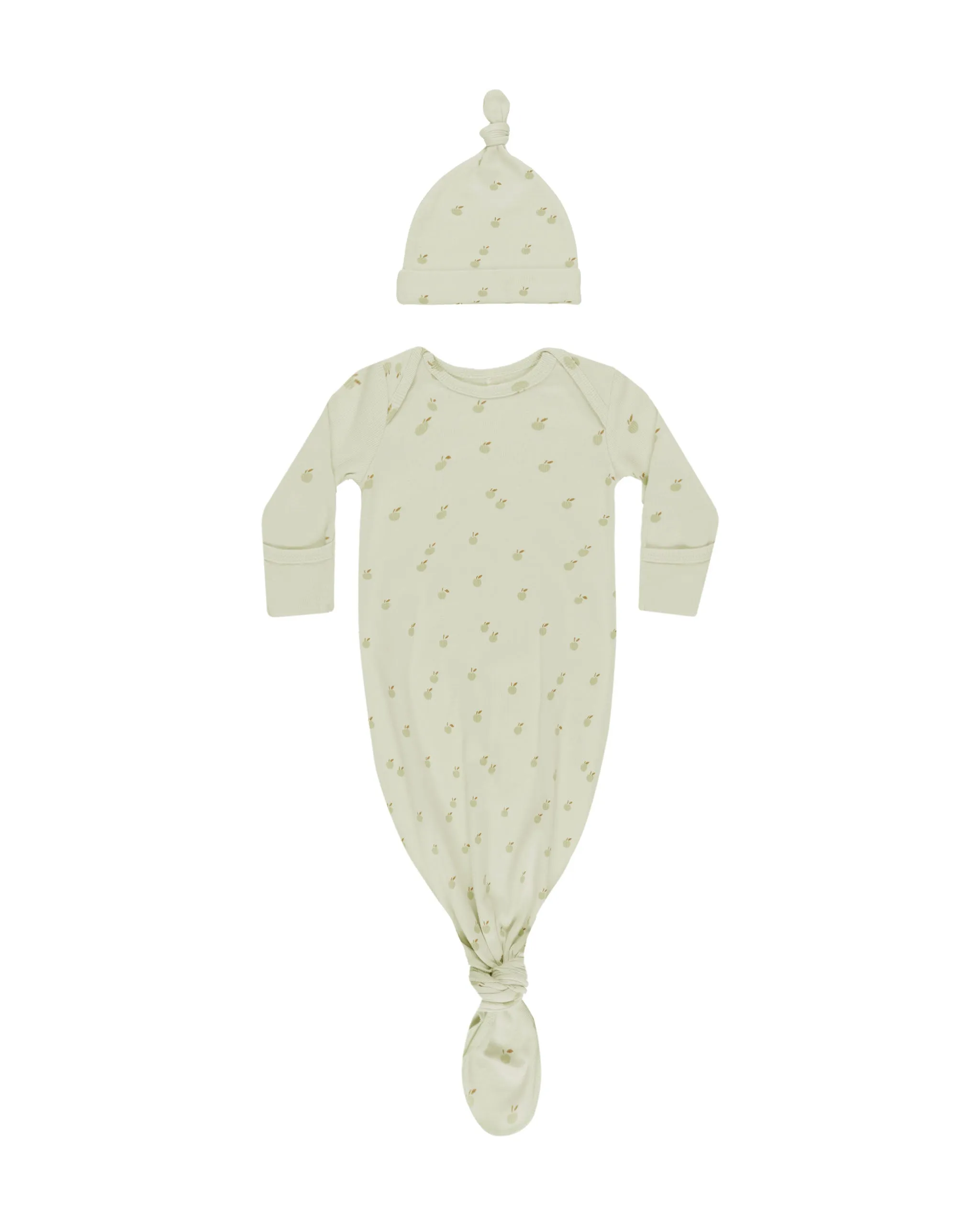 ORGANIC Knotted Baby Gown   Hat Set || Apples