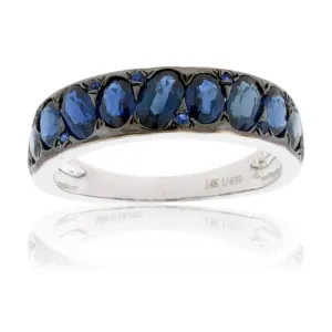 Oval Blue Sapphire & Black Rhodium Plated Ring
