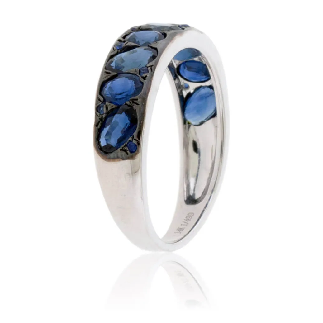 Oval Blue Sapphire & Black Rhodium Plated Ring