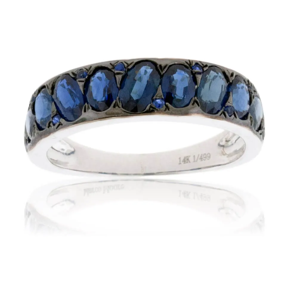 Oval Blue Sapphire & Black Rhodium Plated Ring
